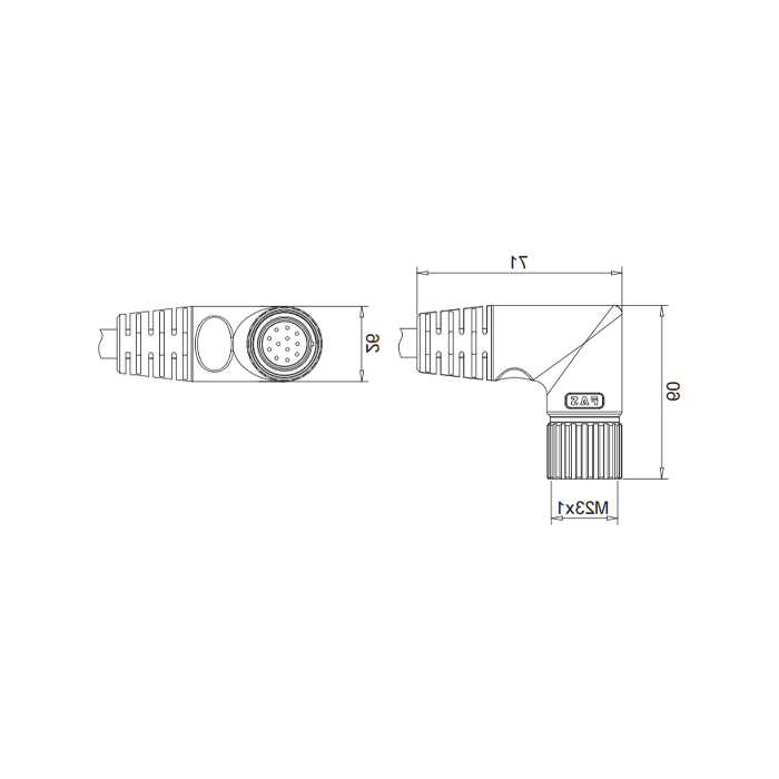 M23 12Pin, female 90°, single-end precast PVC non-flexible cable, gray sheathed, 68CB61-XXX